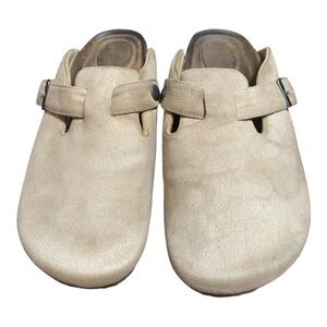 Taupe Slip-On Boston Style Clogs with Contoured Leather Footbed 7